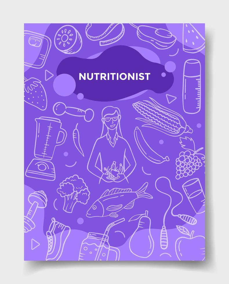 voedingsdeskundige banen carrière met doodle stijl voor sjabloon van banners, flyer, boeken en tijdschriftomslag vector
