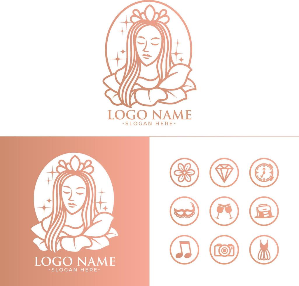 mooie vrouw vector logo en pictogram sjabloon premium vector