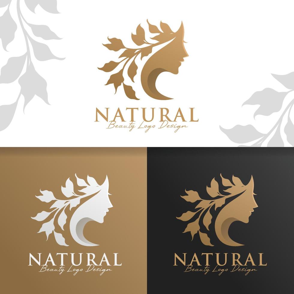 natuurlijke gouden vrouw logo sjabloon premium vector