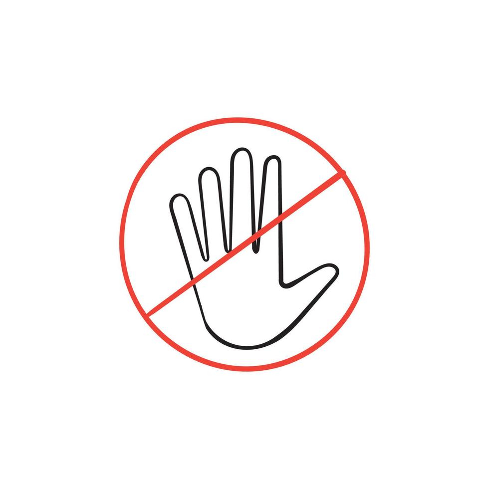 hand getrokken doodle palm hand symbool voor geen invoer pictogram, stopbord illustratie vector