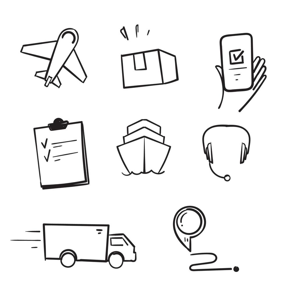 hand getrokken doodle pictogram gerelateerd aan verzending, logistiek, klantenservice, illustratie geïsoleerd vector