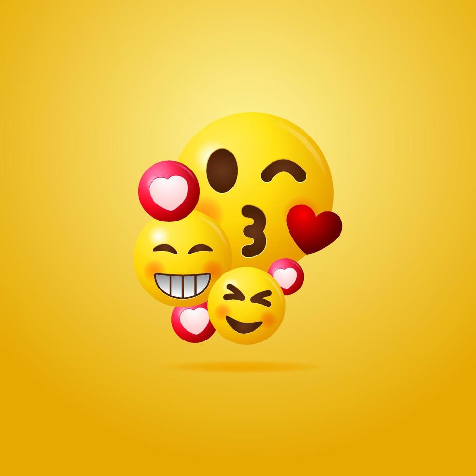 liefde en gelukkig emoticon vectorillustratie, groep emoji sjabloonontwerp vector