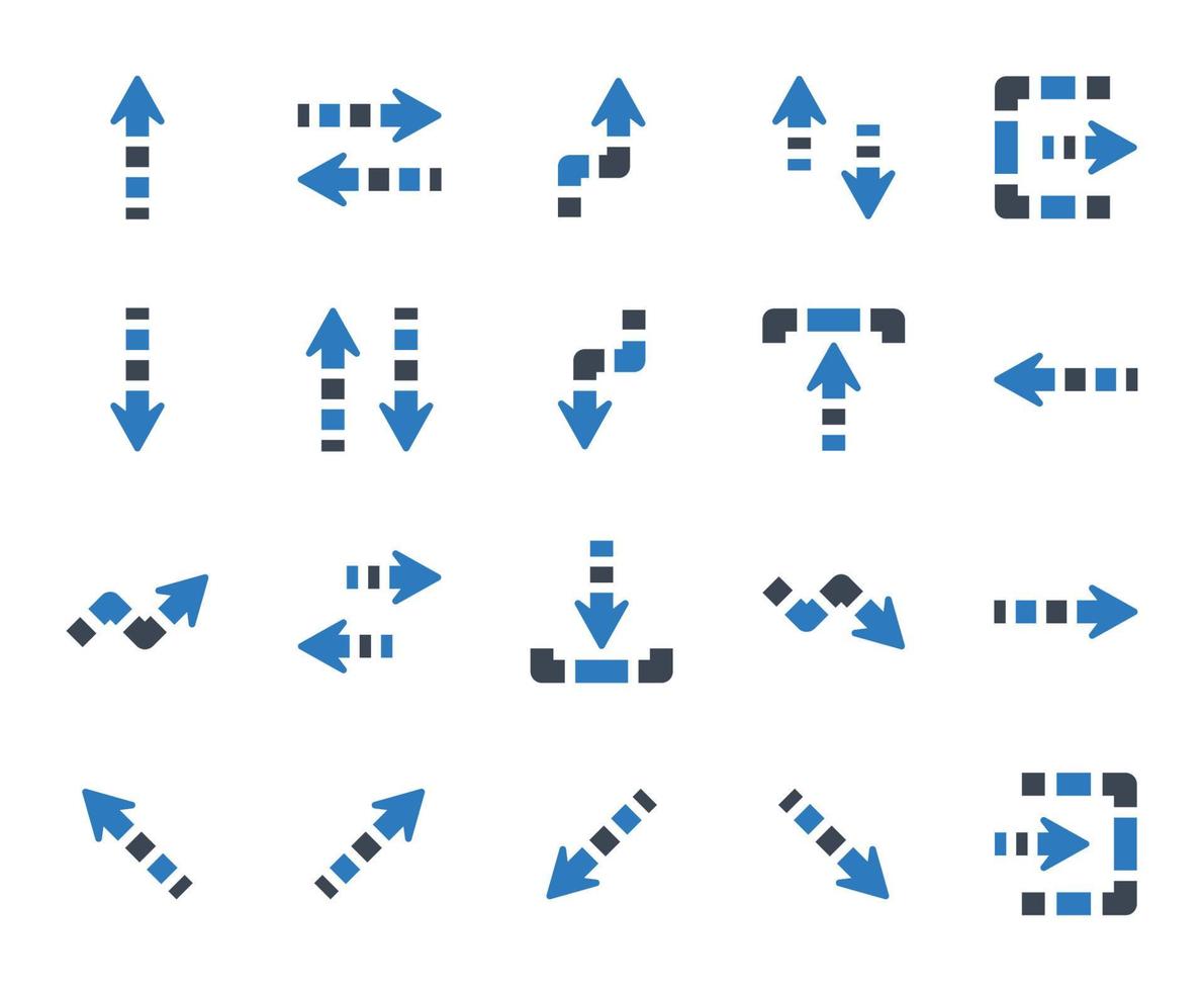 pijlen icon set - vectorillustratie. pijl, pijlen, richting, omhoog, omlaag, links, rechts, volgende, terug, terugkeer, pictogrammen. vector