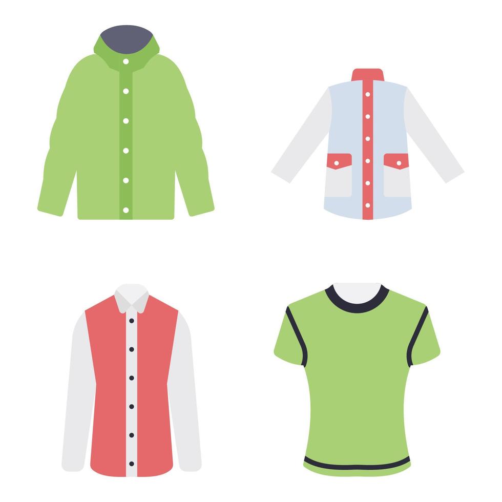 kleding plat pictogrammen set vector