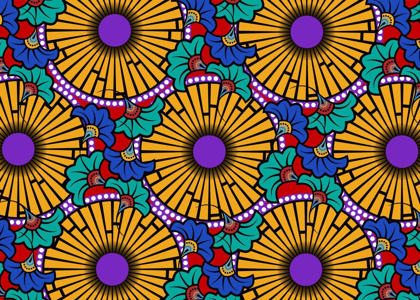 Afrikaanse wax print stof, etnische handgemaakte sieraad voor uw ontwerp, afro etnische bloemen en tribale motieven geometrische elementen. vector kleurrijke textuur, afrika textiel ankara mode stijl background