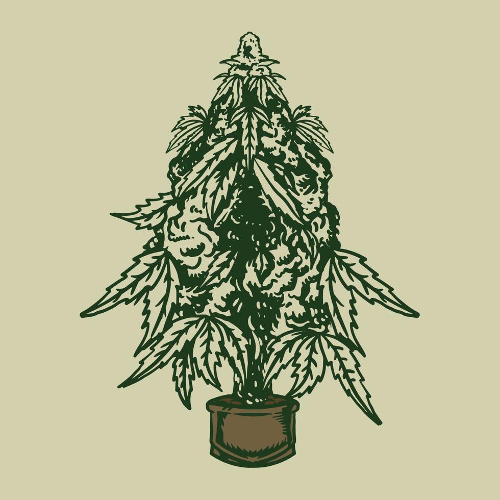 vinatge marihuana plant handgetekend vector