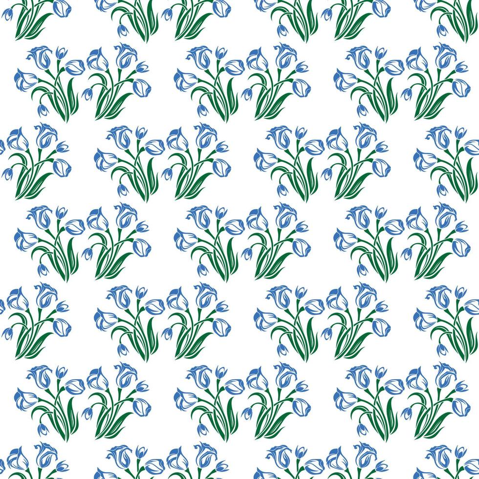 bluebell bloem en blad naadloos patroonontwerp vector