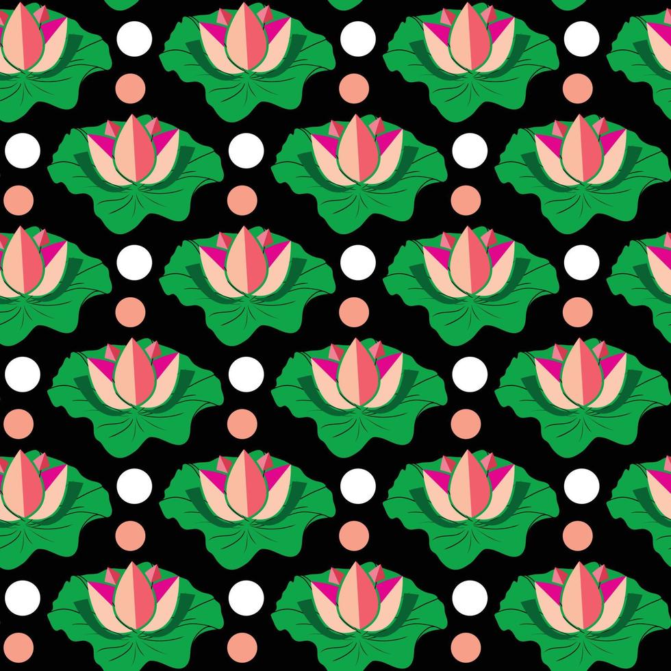 lotusbloem en blad met stip naadloos patroonontwerp vector