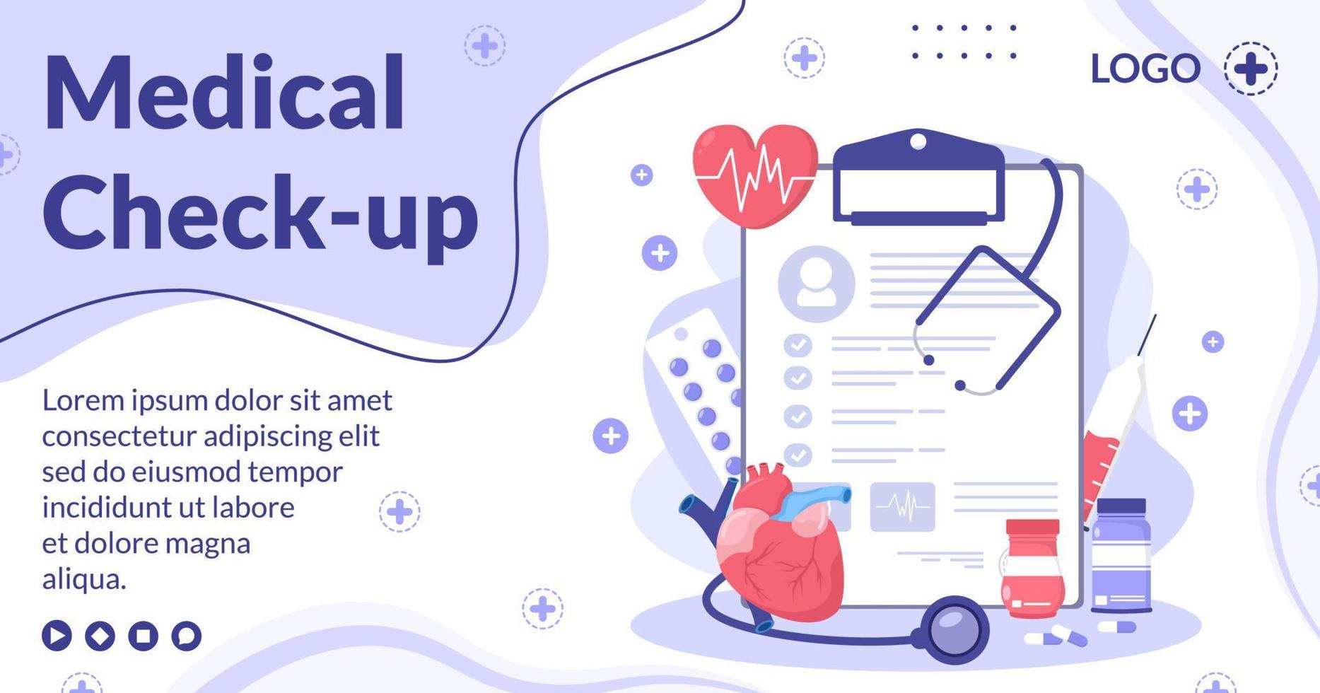 medische check-up postsjabloon gezondheidszorg platte ontwerp illustratie bewerkbaar van vierkante achtergrond voor sociale media, wenskaart of web vector