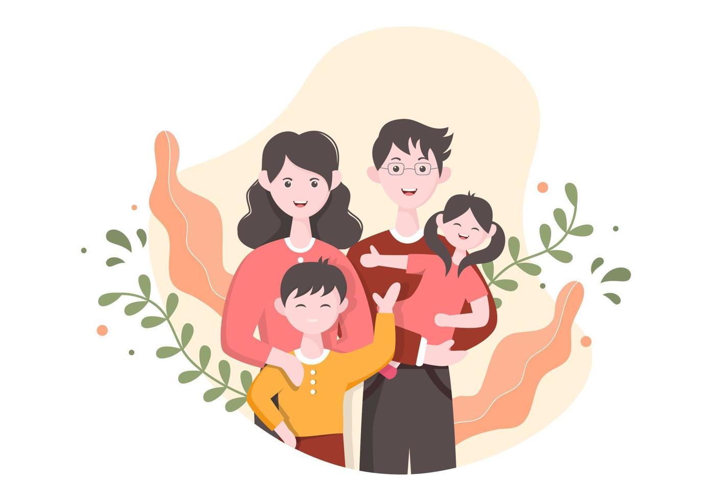 familietijd van vrolijke ouders en kinderen die tijd samen thuis doorbrengen met verschillende ontspannende activiteiten in cartoon vlakke afbeelding voor poster of achtergrond vector