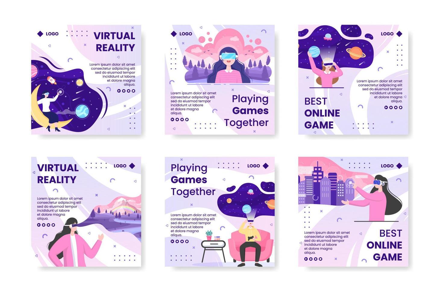 vr-bril met virtual reality game post sjabloon platte ontwerp illustratie bewerkbaar van vierkante achtergrond voor sociale media, wenskaart of web vector