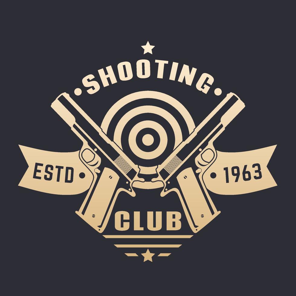 schietclub logo, embleem met twee pistolen en doel, vectorillustratie vector