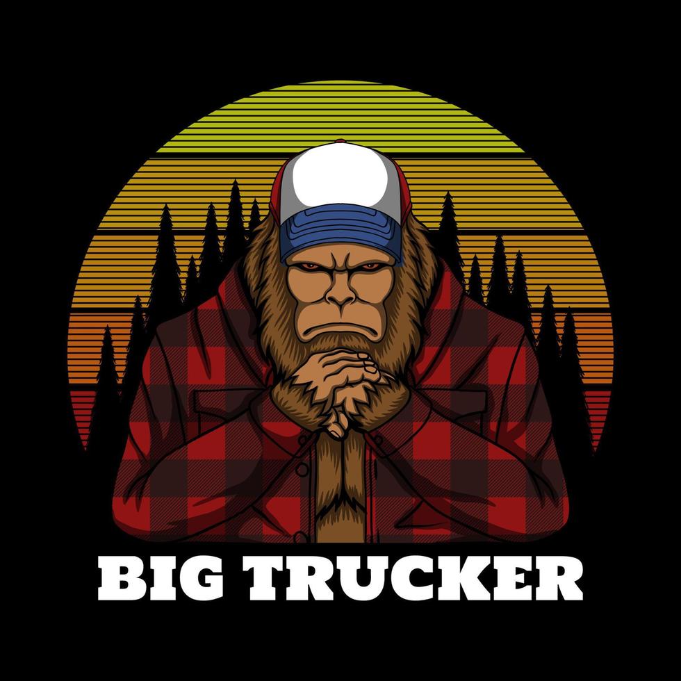 bigfoot vrachtwagenchauffeur retro vectorillustratie vector