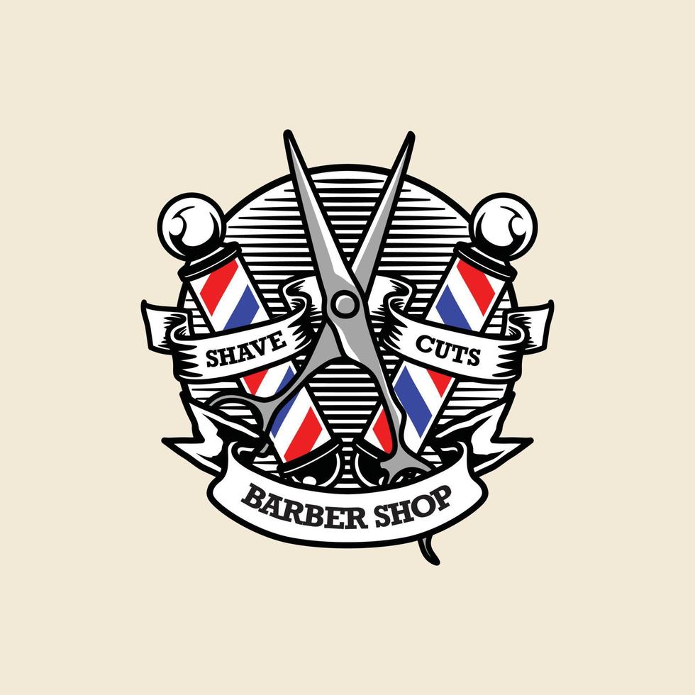 vintage kapperszaak logo badge. hand getekende vectorillustratie vector