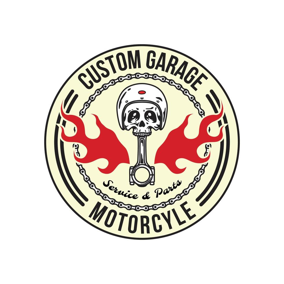 schedel garage vintage motorfiets logo badge illustratie vector