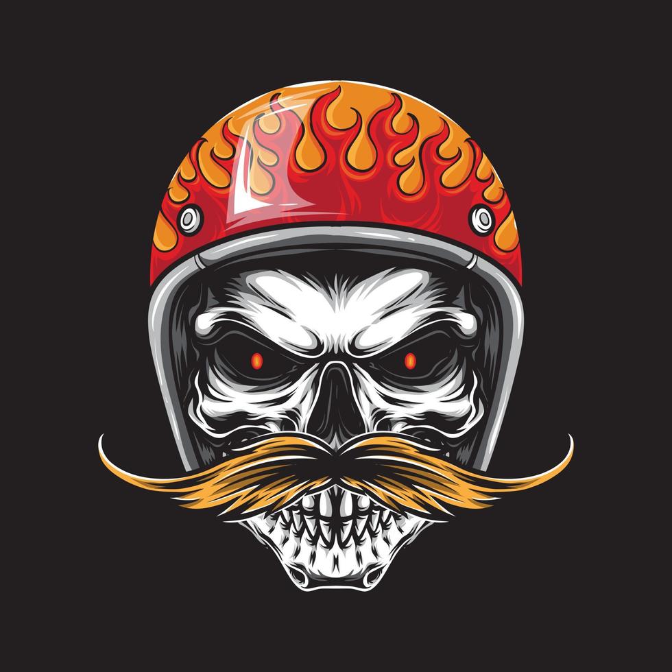 retro schedel biker met snor vector