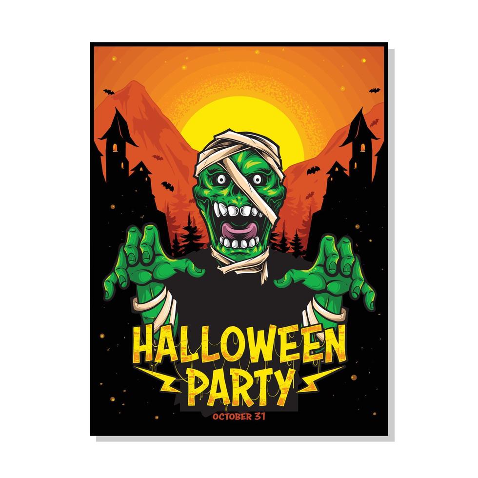 halloween poster met mummie karakter vector