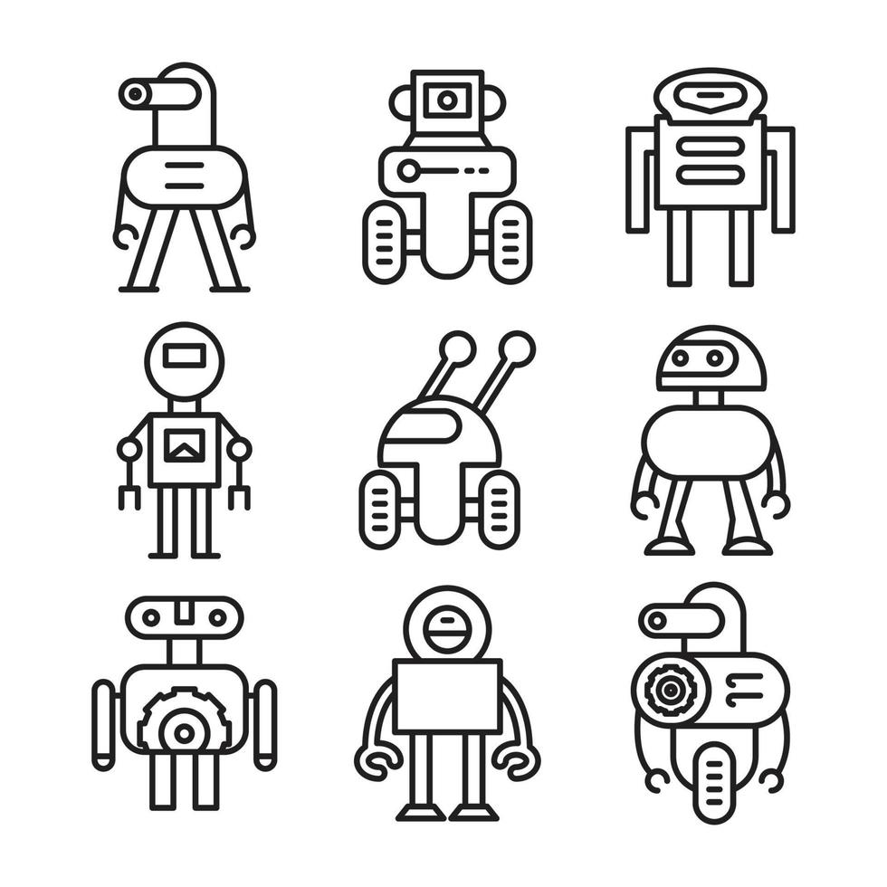 cartoon robot lijn pictogrammen vector