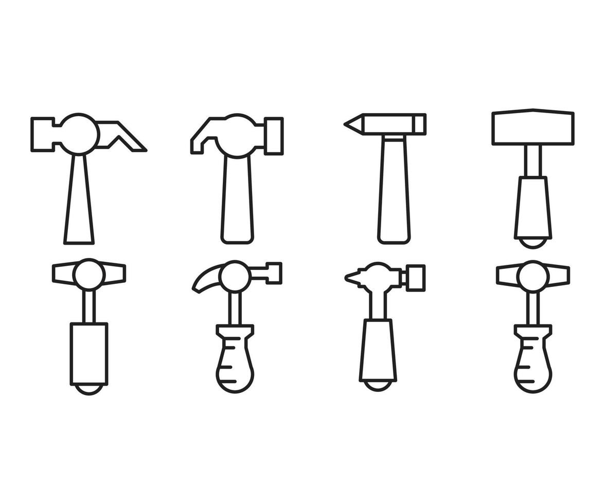 hamer gereedschap lijn pictogrammen vector