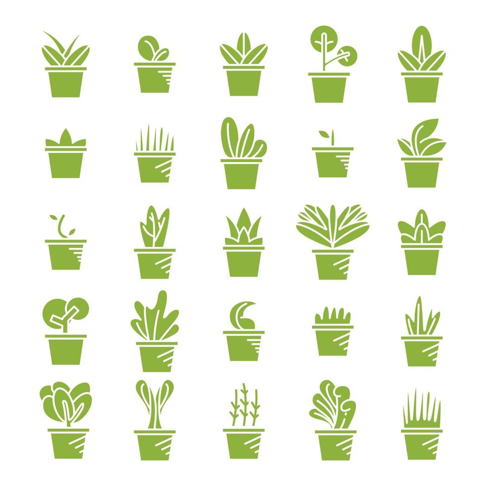 groene kamerplant iconen set vector