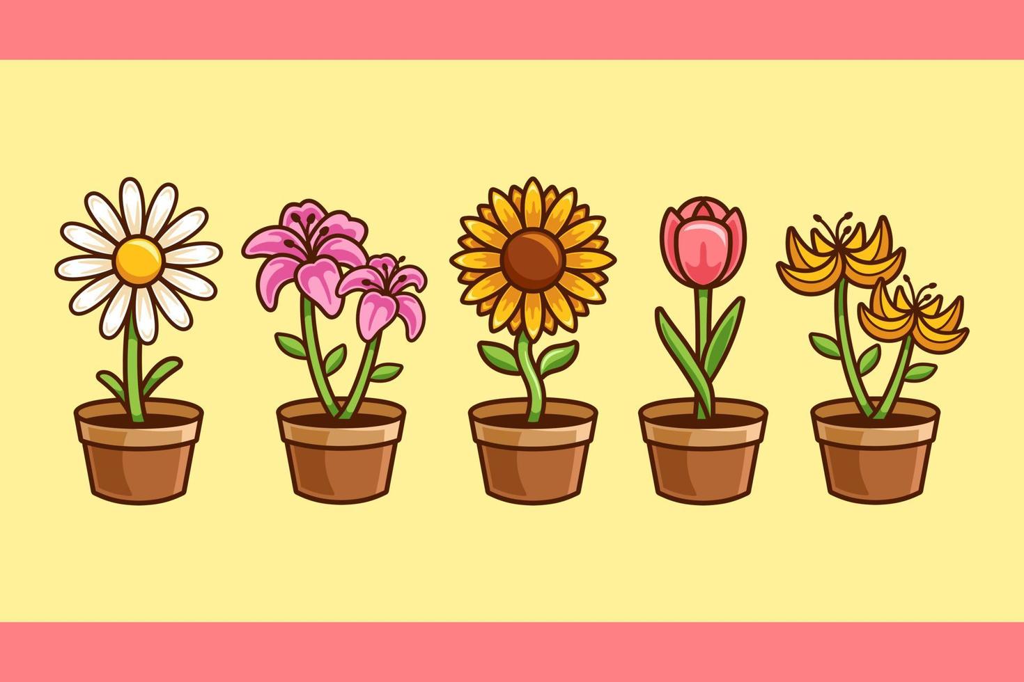 verzameling bloem in pot cartoon vector