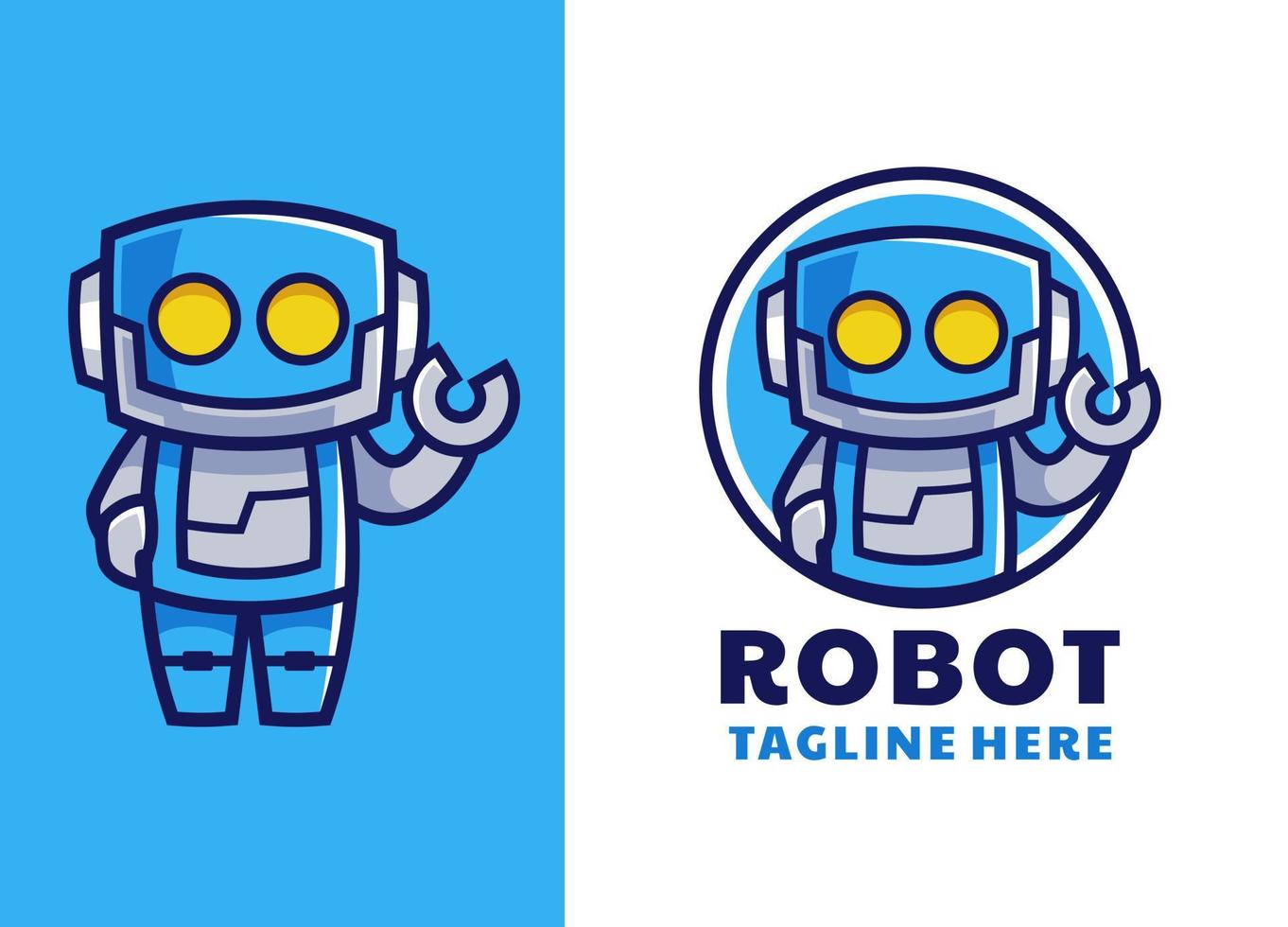 blauwe robot cartoon mascotte logo ontwerp vector