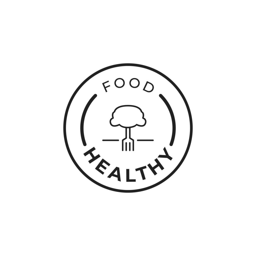 gezond voedsel logo vector ontwerp met vork vorm boom pictogram illustratie in eenvoudige en minimalistische zwarte lijn kunststijl frame