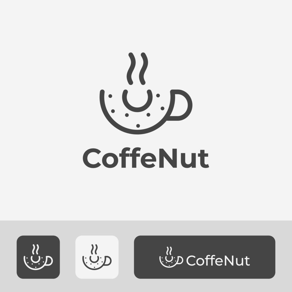 heerlijk donut-logo vectorontwerp, combinatie van donut en koffiekopje met minimale lijnkunststijl vector
