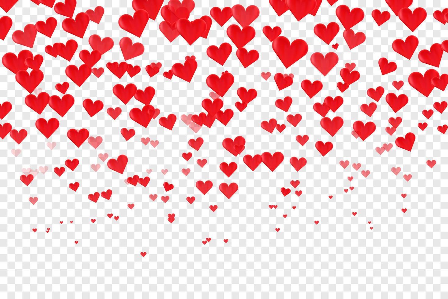 vallende rode harten met transparante achtergrond. romantische Valentijnsdag achtergrond. vector