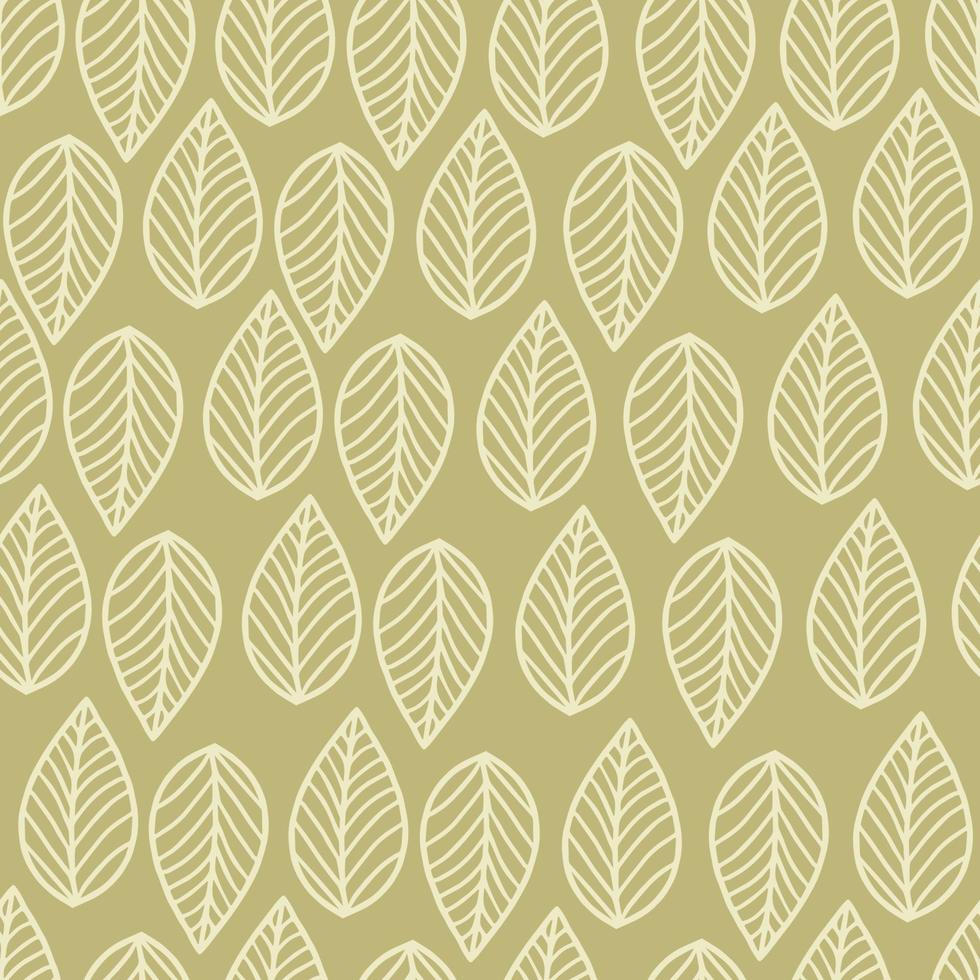 elegante naadloze achtergrond vector met bladeren. doodle laat eindeloos patroon achter in goudgele kleur. bladeren in lijn kunststijl.