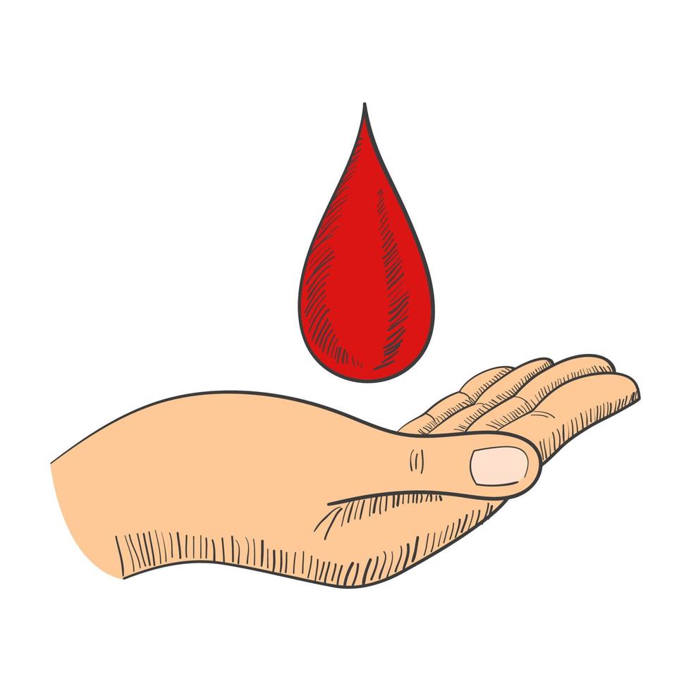 hand met bloeddruppel symbool vector