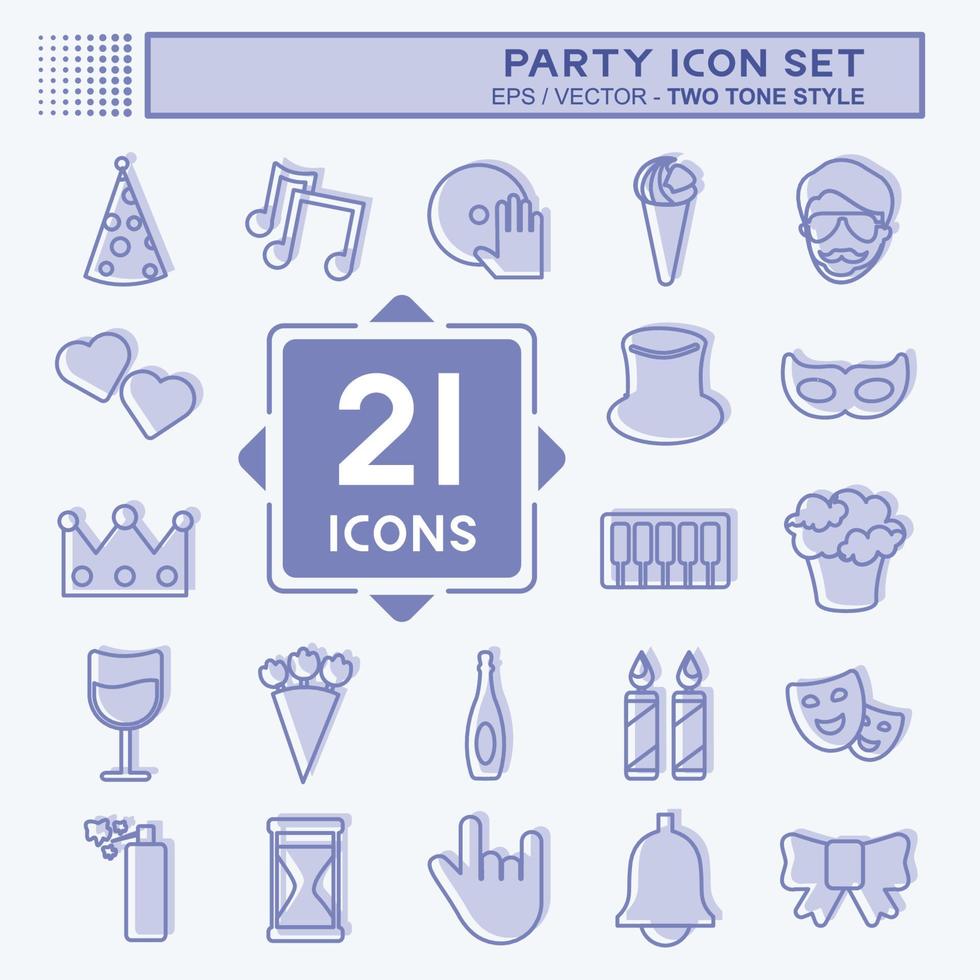 party icon set in trendy two tone stijl geïsoleerd op zachte blauwe achtergrond vector