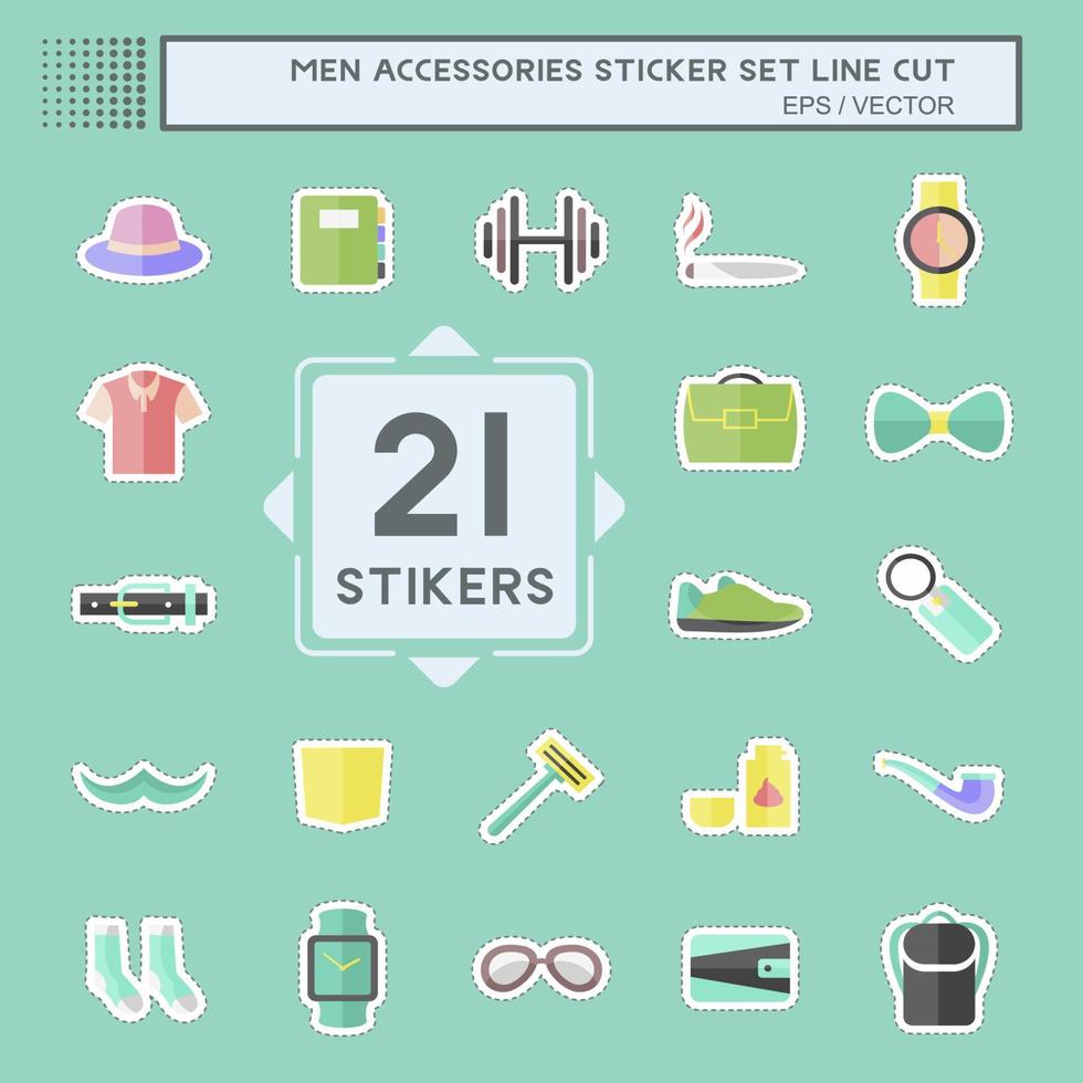 mannen accessoires sticker set in trendy lijn gesneden geïsoleerd op blauwe achtergrond vector