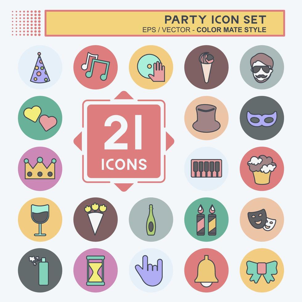 party icon set in trendy kleur mate stijl geïsoleerd op zachte blauwe achtergrond vector
