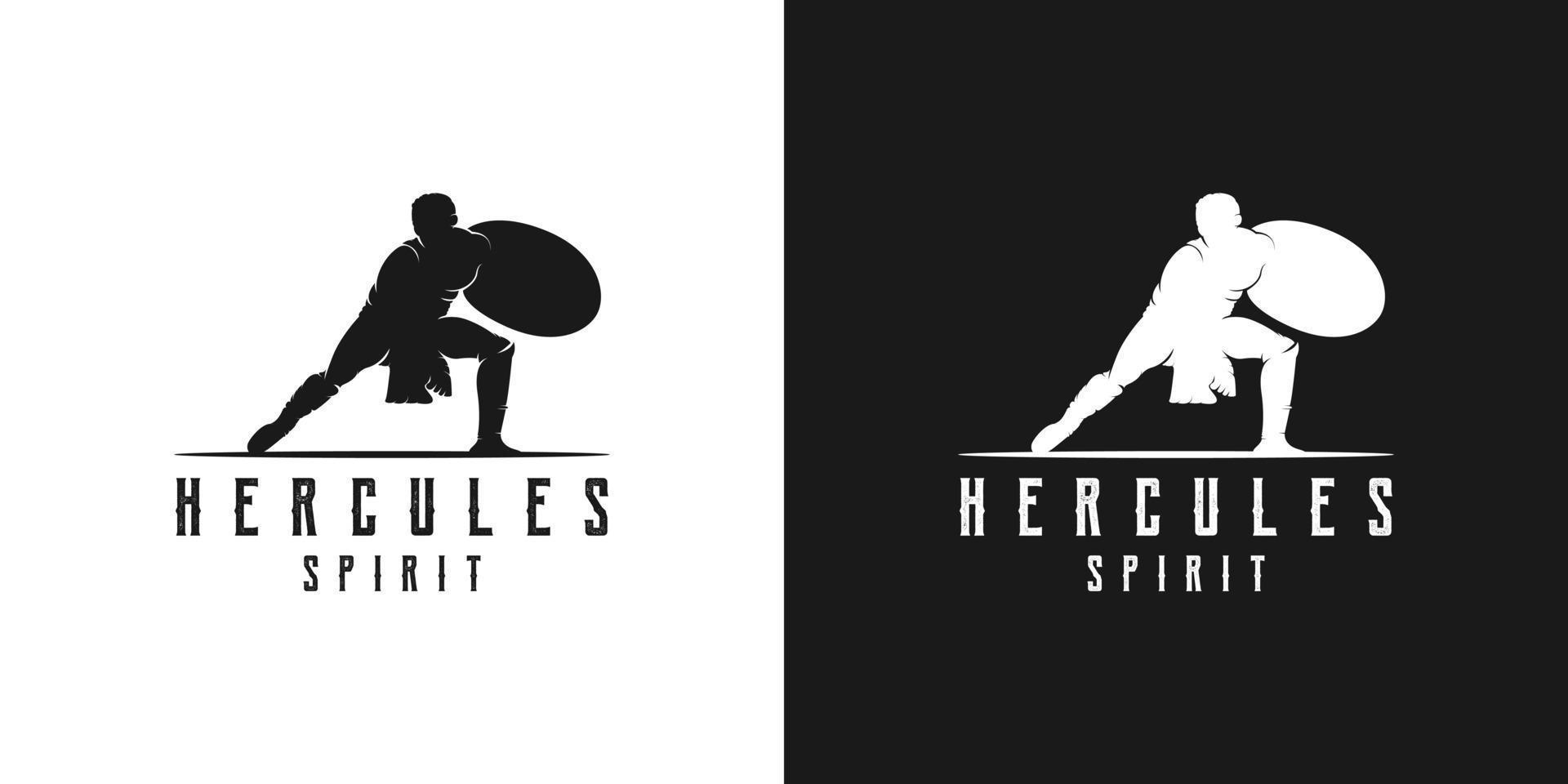 Hercules met schild, gespierde mythe Griekse krijger silhouet logo ontwerpsjabloon vector
