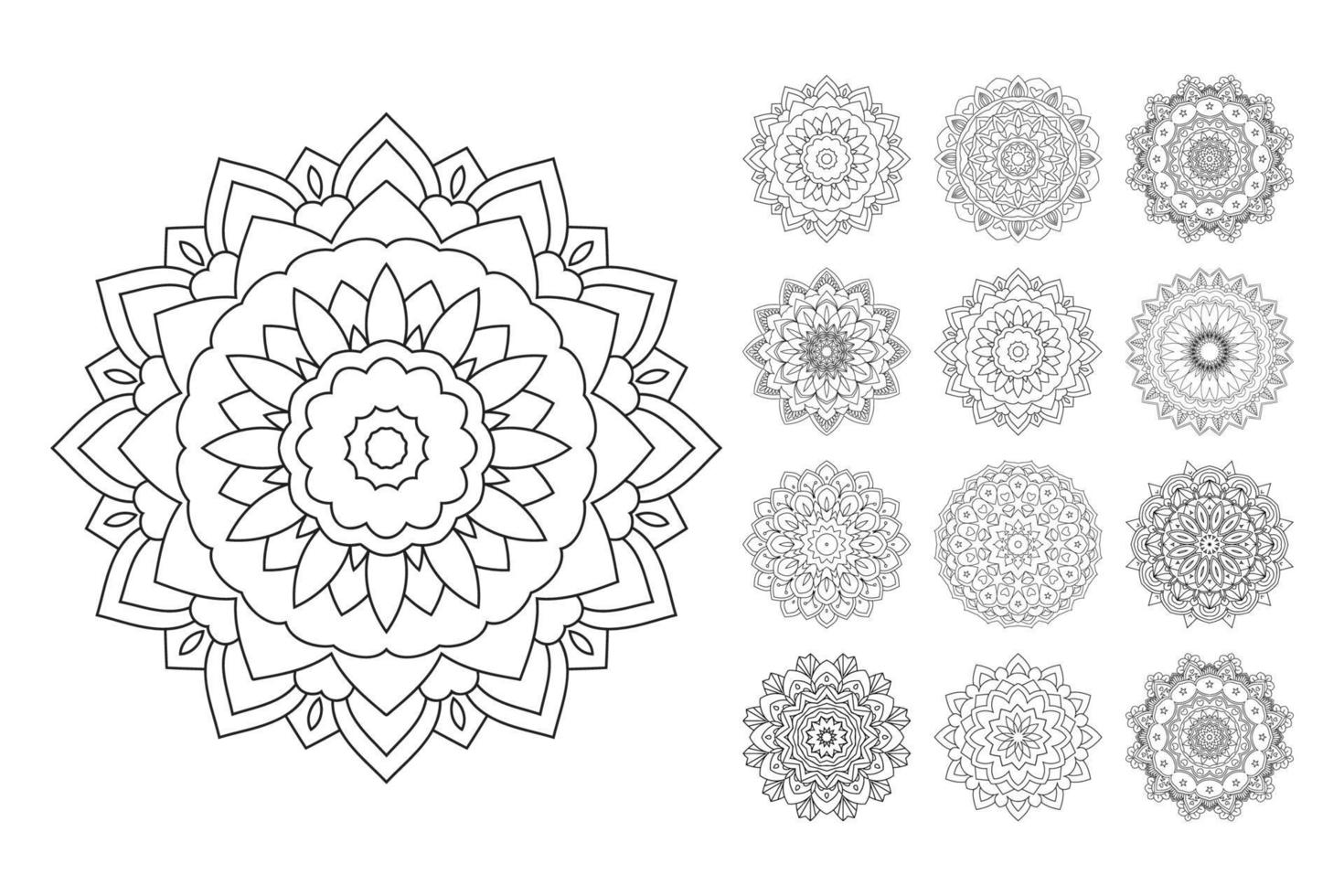mandala kleurplaat vector. mandala lijn kunst bundel. zwart-wit mandalapatroon. bloem patroon vector. kdp interieur svg bestand knippen. mandala bloemenpatroon instellen vector. vector