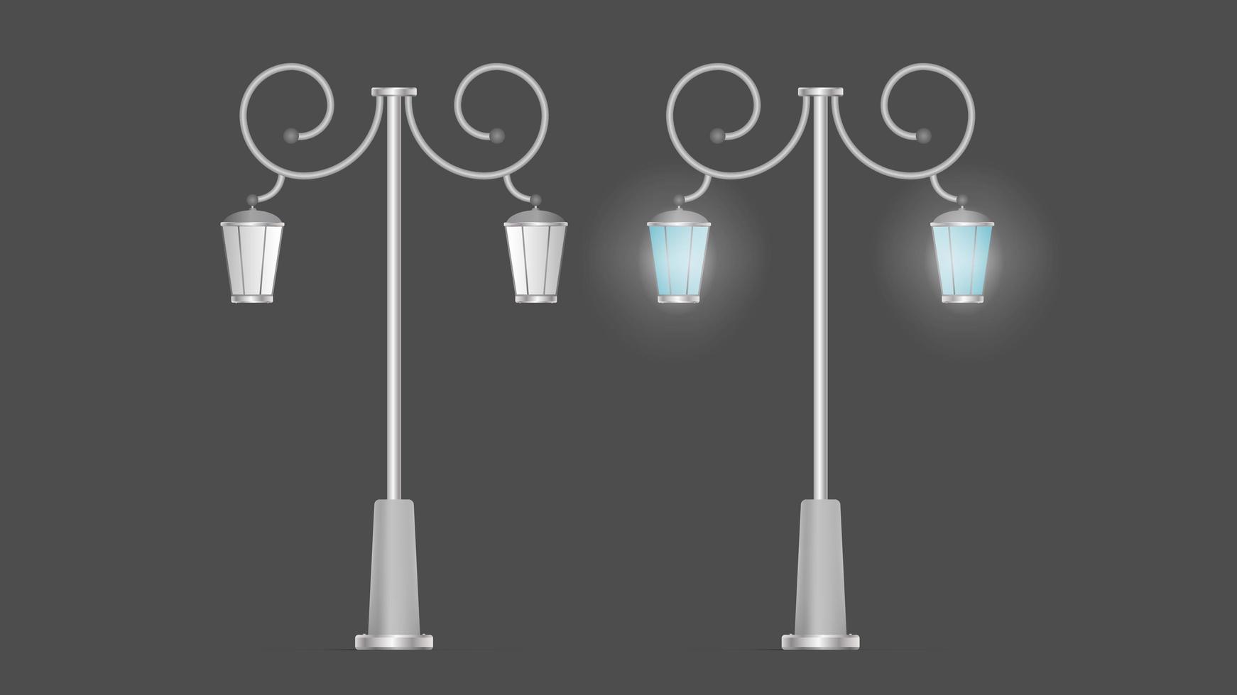 een set metalen lantaarns die schijnen. lantaarnpaal met realistisch licht. vector. vector