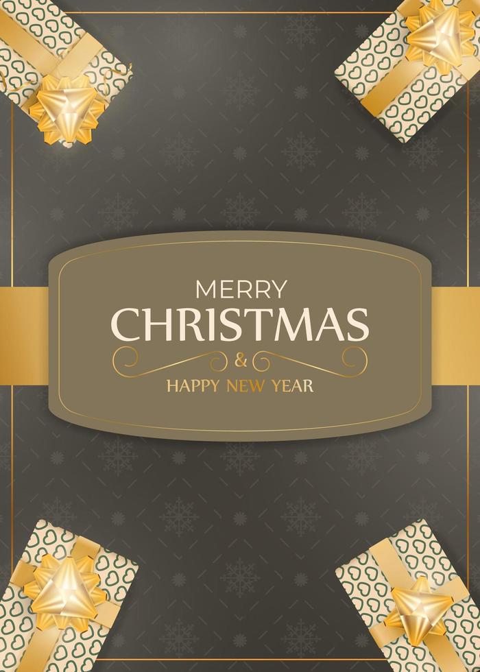prettige kerstdagen en gelukkig nieuwjaar banner met bruine kleur. achtergrond met geschenken. klaar ansichtkaart. vectorillustratie. vector