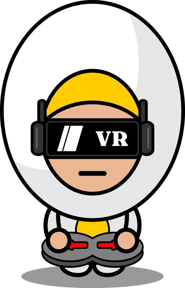 vector stripfiguur mascotte kostuum schattig gekookt ei eten spelen virtual reality game