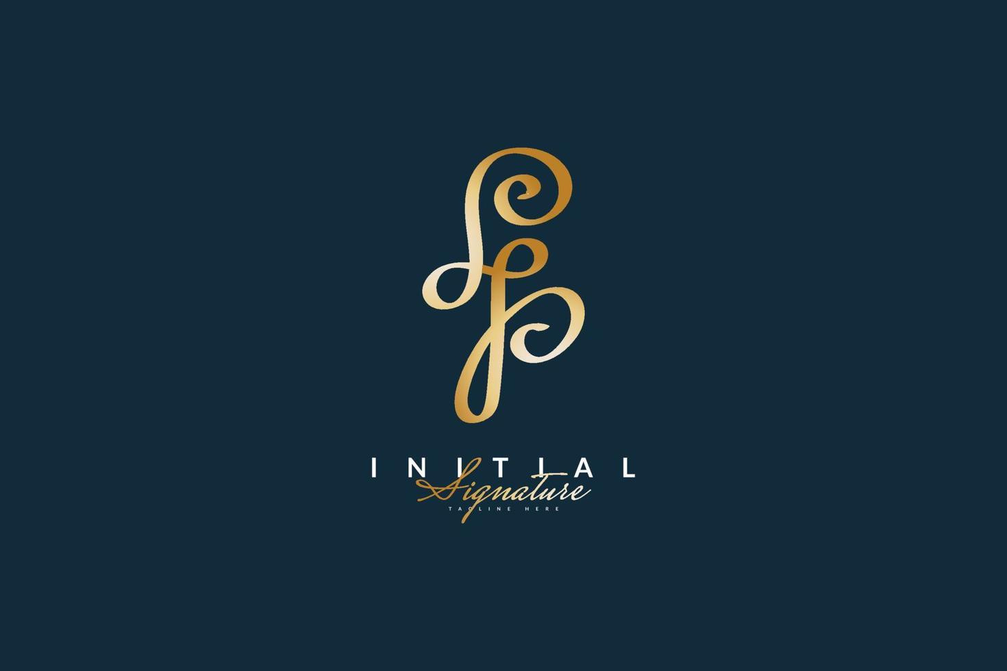 elegant eerste l- en p-logo-ontwerp met handschriftstijl in metallic gouden kleur. lp handtekening logo of symbool voor zakelijke identiteit vector