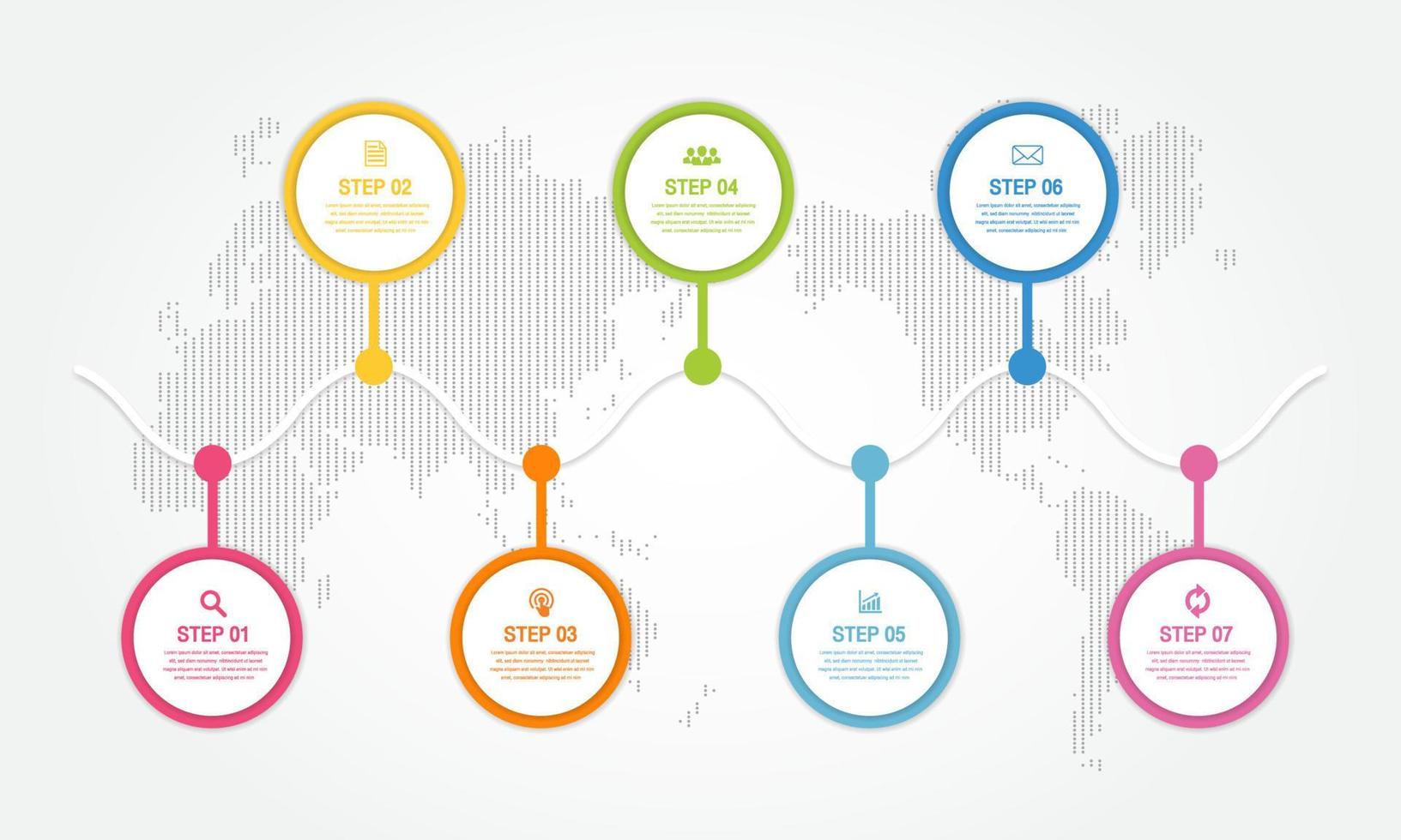 zeven tijdlijn infographic sjabloon. presentatie zakelijke infographic sjabloon met 7 opties vector