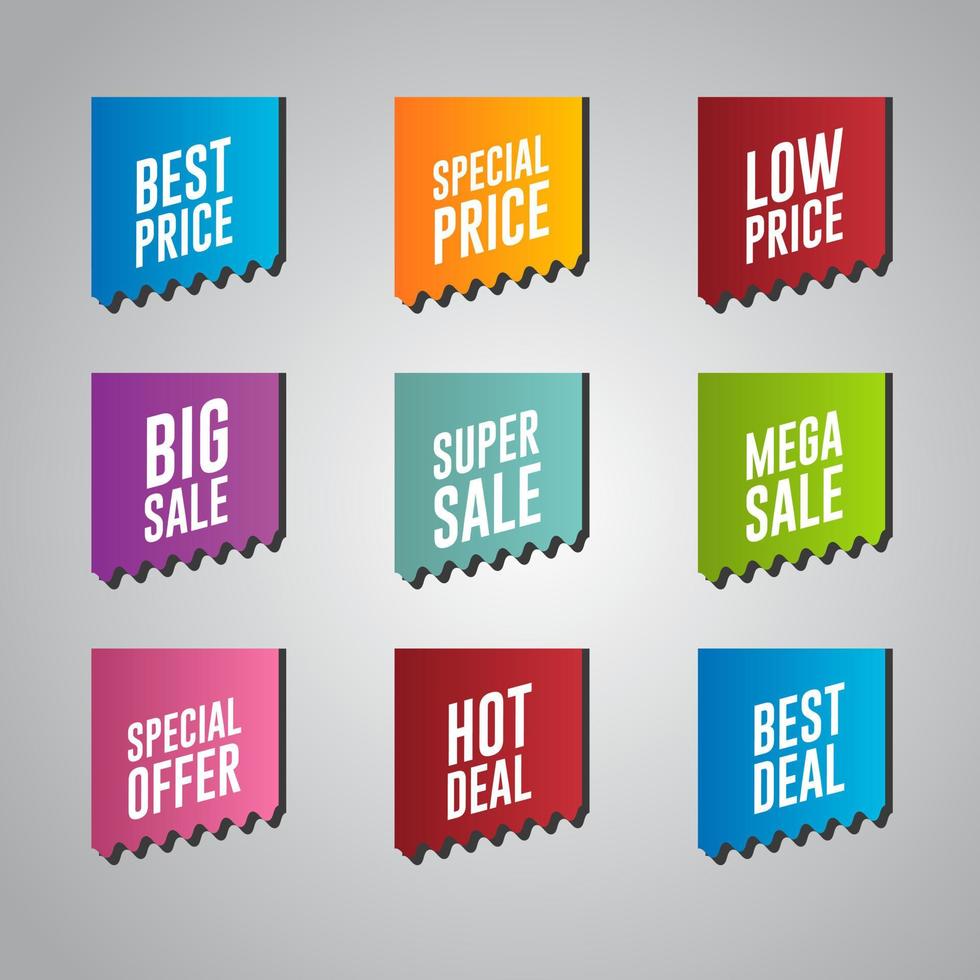 set kortingspromo-badge, beste prijs, grote verkoopbanners, labels, badges vector