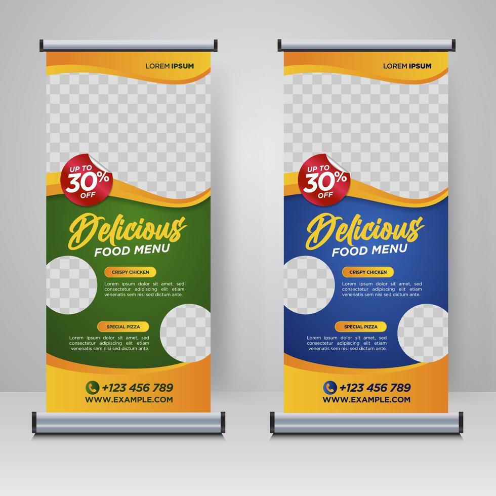 eten en restaurant roll-up banner ontwerpsjabloon vector