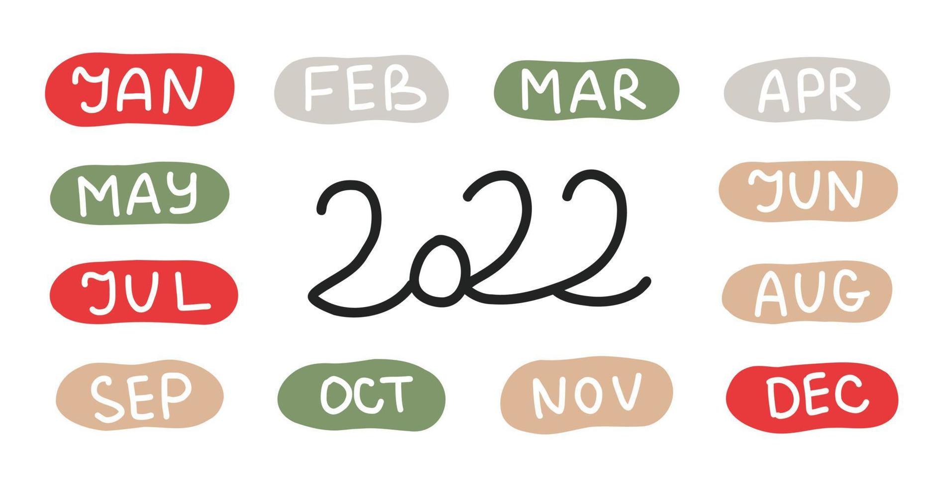 nieuwjaarsbelettering met stickers van maanden. voor kerststickers, posters, kalenders, notitieboekjes vector