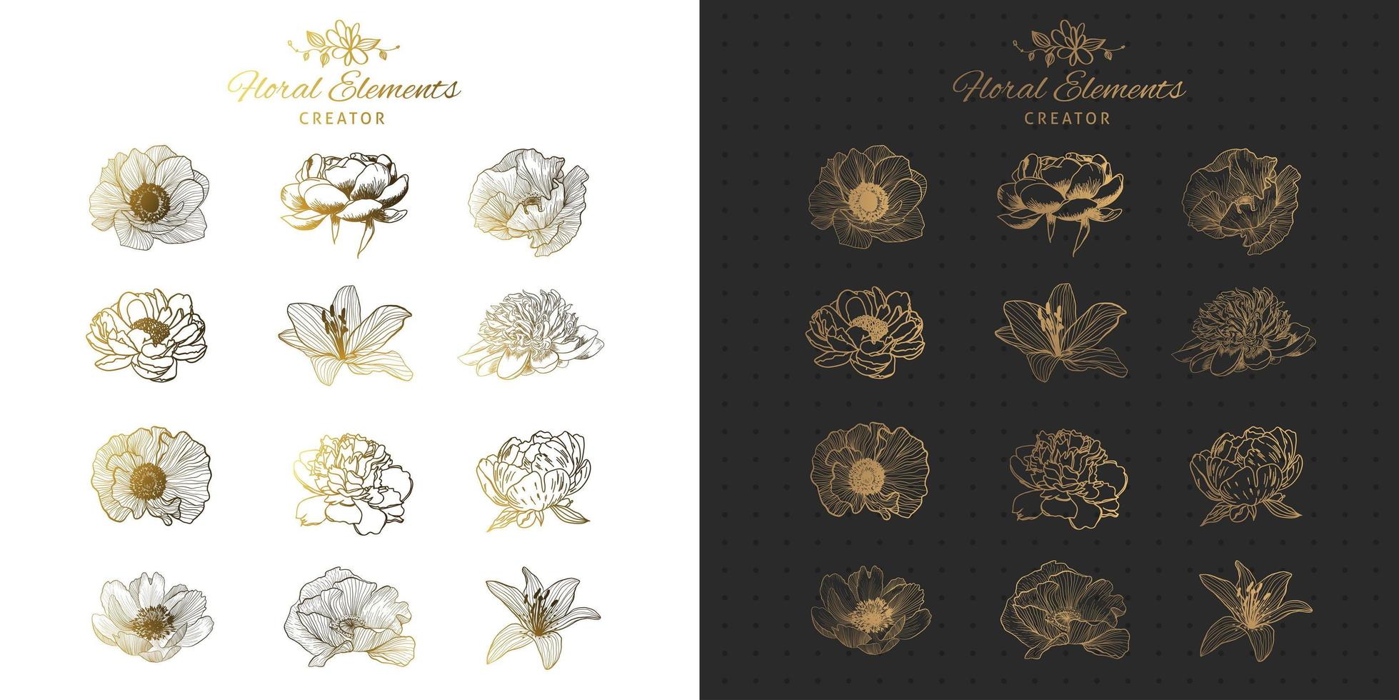 met de hand getekende bloemenelementen maker. vector