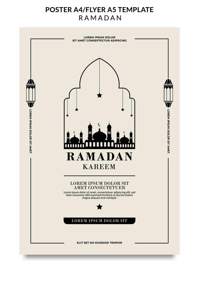 ramadan kareem poster met moskee en lantaarn gratis vector