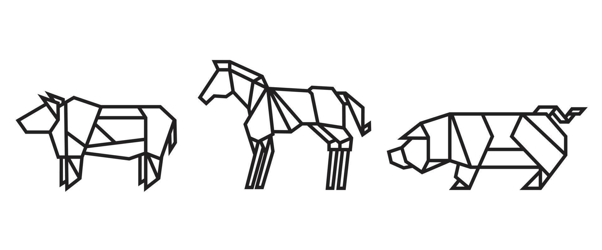 illustraties van boerderijdieren in origami-stijl vector