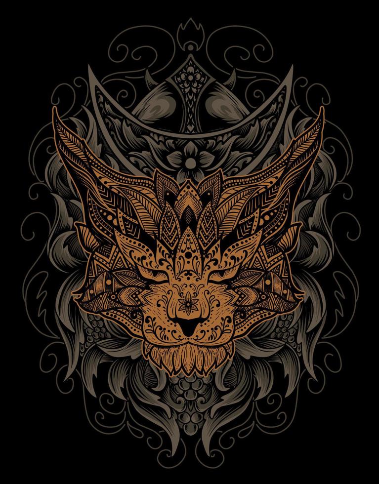 illustratie kat mandala-stijl met gravure ornament vector