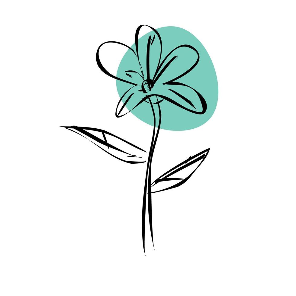 schets blauwe doodle bloem van zwarte contouren geïsoleerd op een witte achtergrond. vector