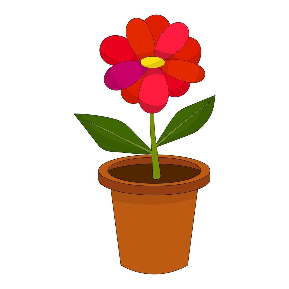 heldere cartoon bloem in de pot geïsoleerd op een witte achtergrond. vector